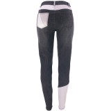 high waist demin patchwork pants 9079