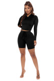 hooded jogger two piece short set 2659