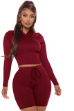 hooded jogger two piece short set 2659