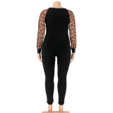 plus size two piece leopard pants set 21279