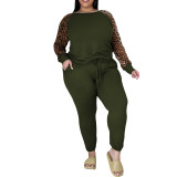 plus size two piece leopard pants set 21279