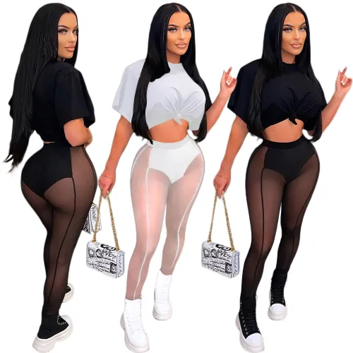 sexy t-shirt mesh two piece set S390279