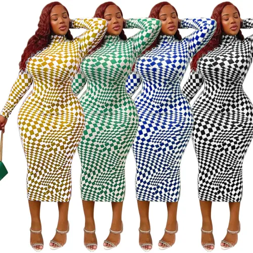 plus size  plaid women sexy dress 22233