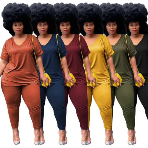 plus size v-neck two piece set 22296