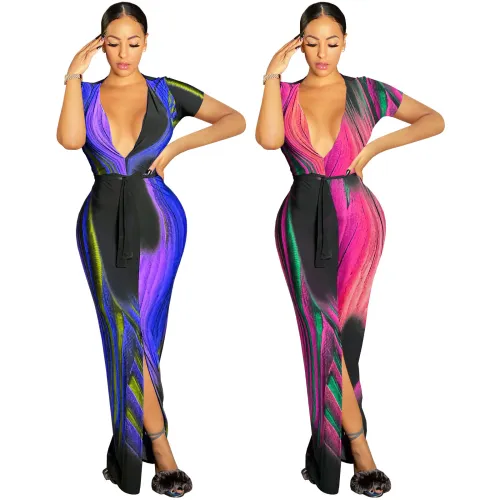 Summer deep v neck maxi dress 4453