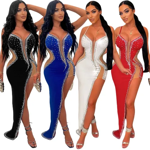 see through rhinestone dress  S390427