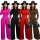 two piece bodysuit wide leg pants setS390428