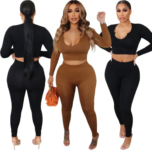 crop top two piece pants set  S390423