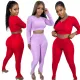 crop top v-neck  two piece pants set  S390424