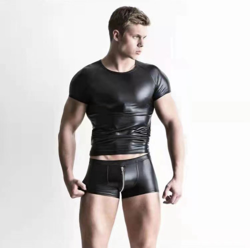 sexy men leather t-shirt top N806