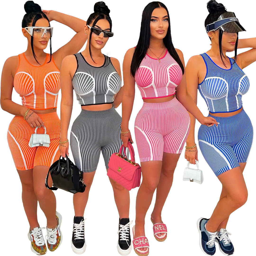 US$ 8.40 - sexy two piece stripe short set CM8658 - www.dream-flying01.com