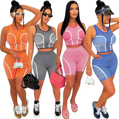 sexy  two piece stripe short set CM8658