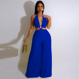 Sexy halter backless wide pants jumpsuit 4595