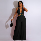 Sexy halter backless wide pants jumpsuit 4595