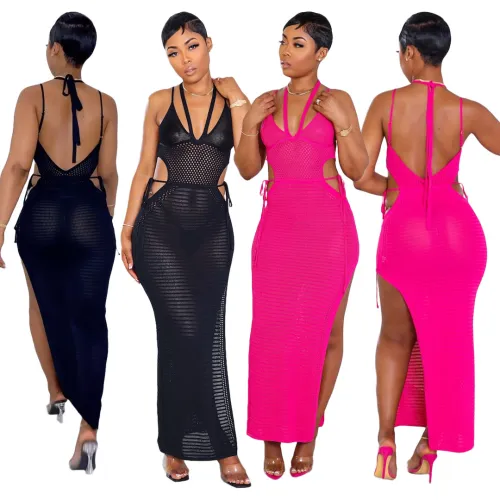 backless halter crotchet beach  dress CM8666