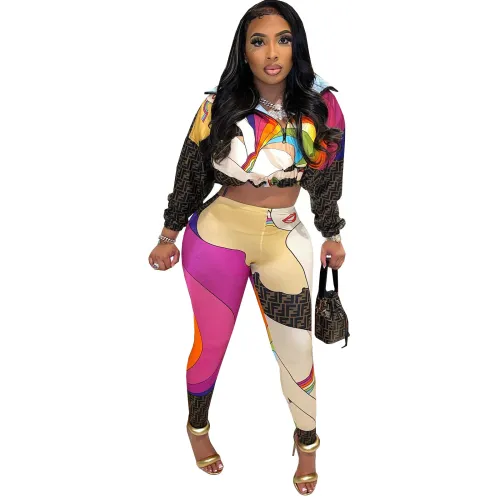 Ladies 2 pieces cropped pants set 4610