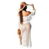 two piece beach knit tassel cover up skirt set S3554