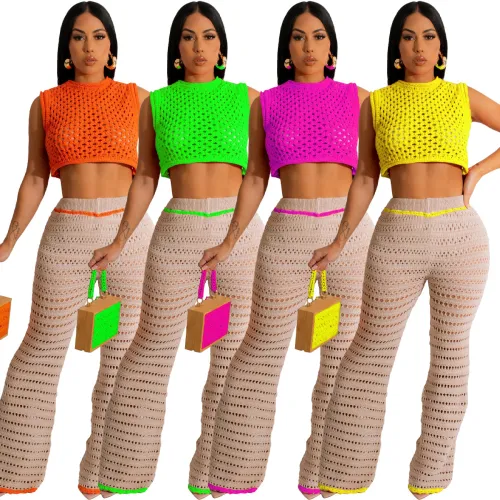 crochet hallow out sexy two piece pants set CM8674
