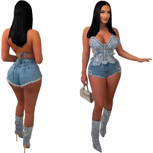 sexy two piece demin jeans set  CM8680