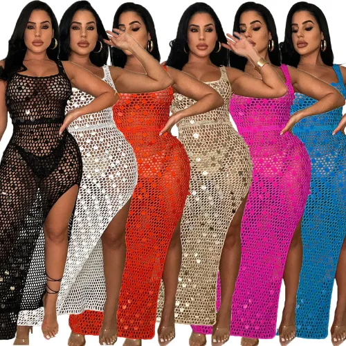 hallow out sequin beach  dress CM8685