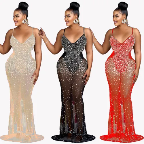 sexy rhinestone maxi evening dress  S390465