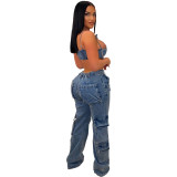 women cargo jeans pants  CM8689