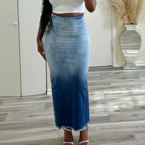 Women long denim skirt LD1386