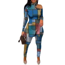 sexy long sleeve printed two pieces set S390717