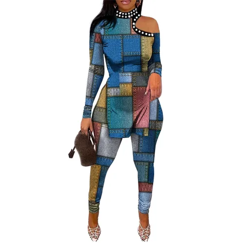 sexy long sleeve printed two pieces set S390717