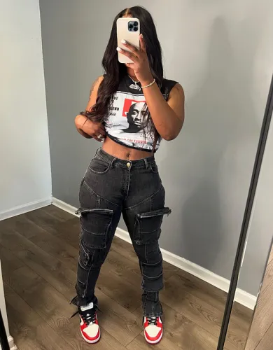 Women skinny cargo jeans F88516