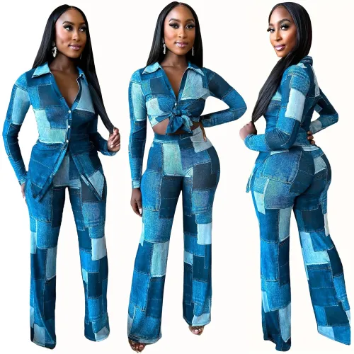 printed two pieces pants set S390912