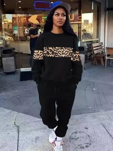 Leopard women sports sweatsuit set LD1781