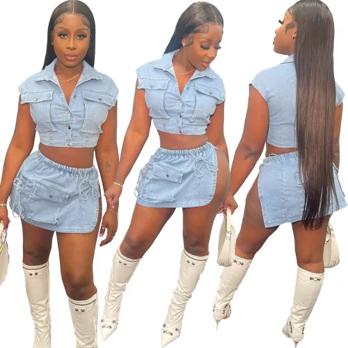 two piece jeans skirt set   CM8714