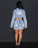 two piece jeans skirt set   CM8709