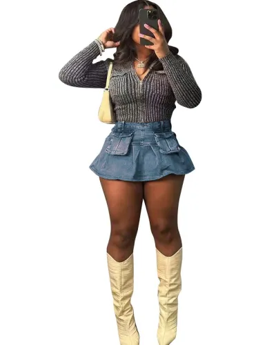 Sexy mini short jeans skirt F88564