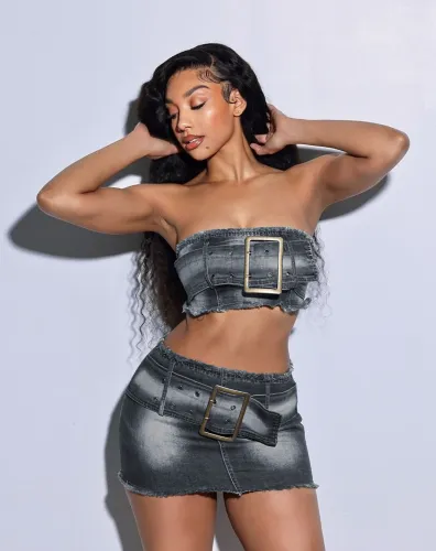 Sexy denim skirt set F88566