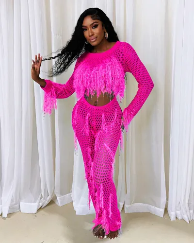 Women tassel crochet jumpsuit Z0310