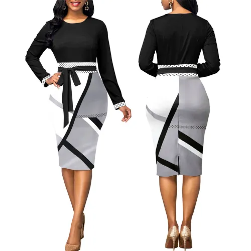 long sleeve women printed  dress 12186