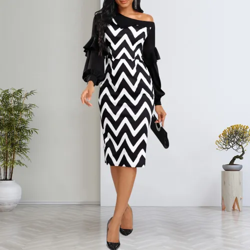 long sleeve women printed  dress 12196