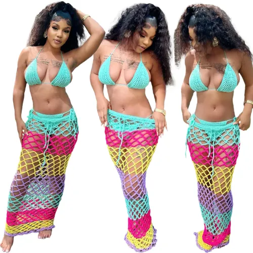 hand crotchet three pieces beach set  CM8713