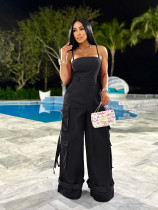 Women flare bottom cargo jumpsuit G0665