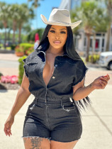 Women black short romper jeans  G0678