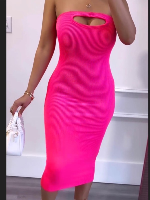 Summer pink tube top dress LD2023