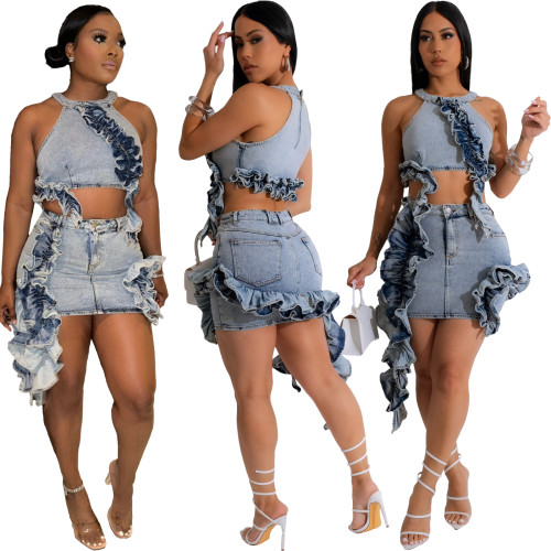two piece  jeans skirt set   CM8723