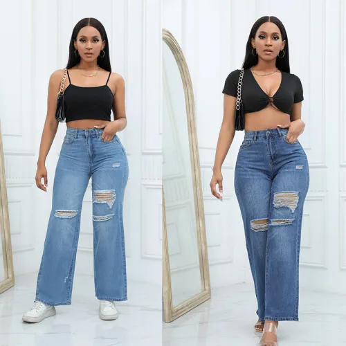 rippped flare demin jeans pants  8220