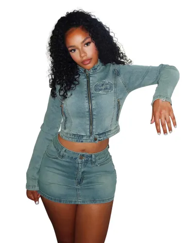 Ladies denim two pieces outfits HR88018