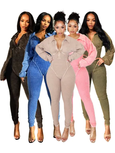 Women acid wash jumpsuit HR24102