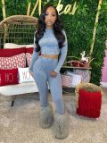 Ladies acid wash two pieces outfits HR24043
