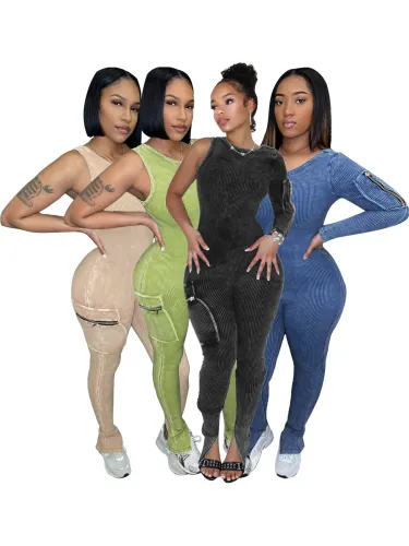Ladies acid wash jumpsuit HR24045