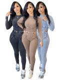 Ladies acid wash two pieces outfits HR24043
